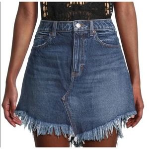 NWT Free People We The Free Bailey Fringe Hem Skirt Sz 30 Denim Frayed Mini 8 10